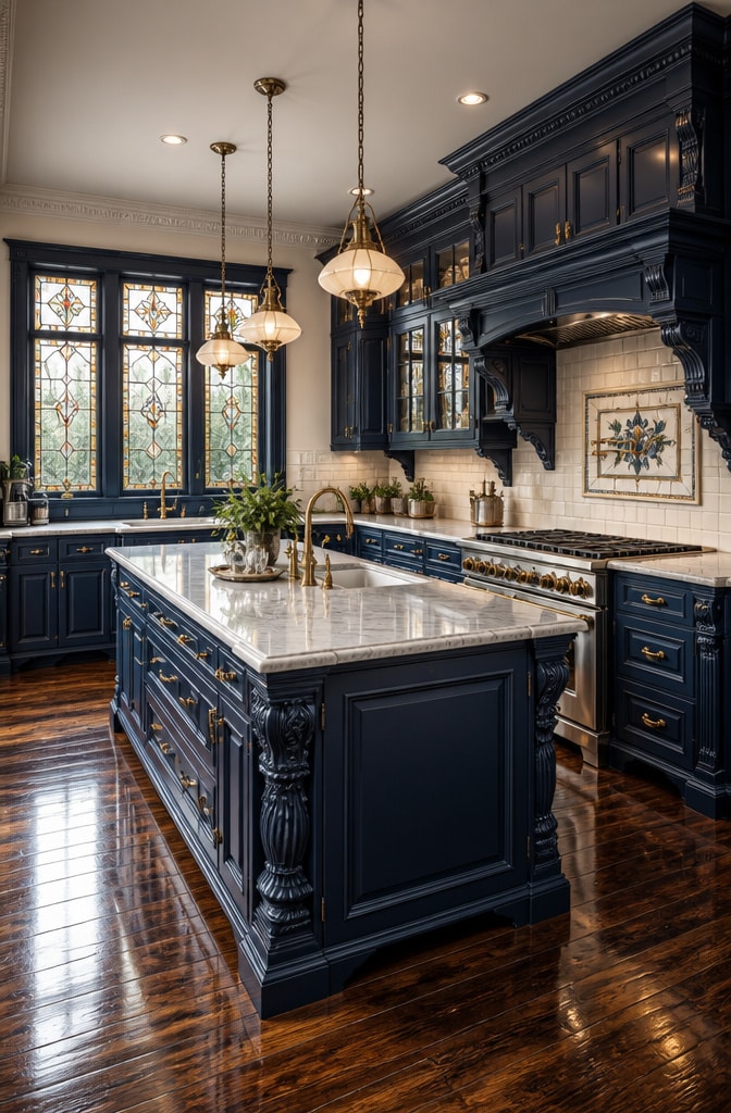 Navy Blue Victorian Style Kitchen