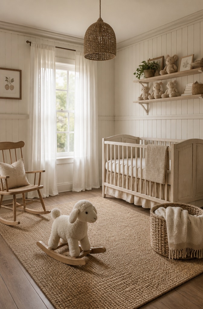 Neutral Toned Farmhouse Nursery and Toddler Room