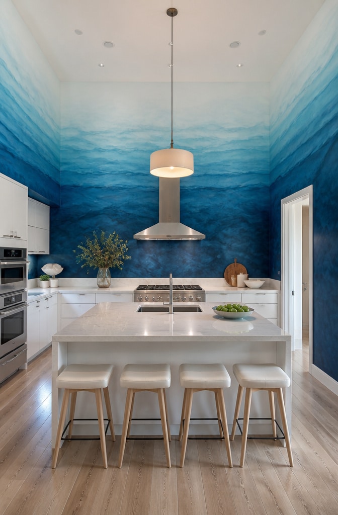 Oceanic Gradient Blue Kitchen Walls
