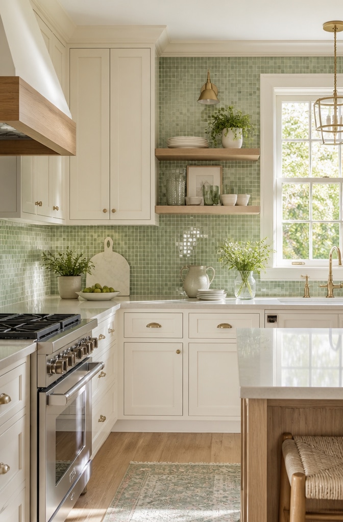 Pastel Green Mosaic Tile Backsplash