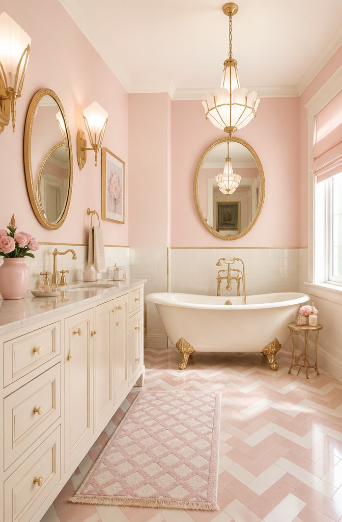 Pastel Pink and Ivory Art Deco Bathroom