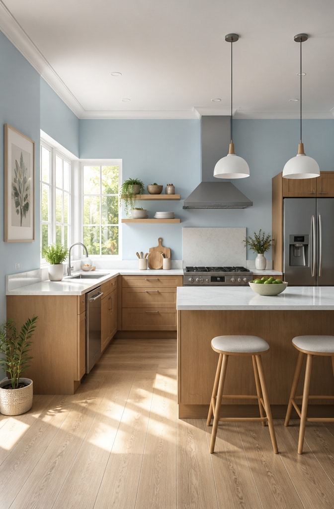 Pastel Sky Blue Kitchen Walls