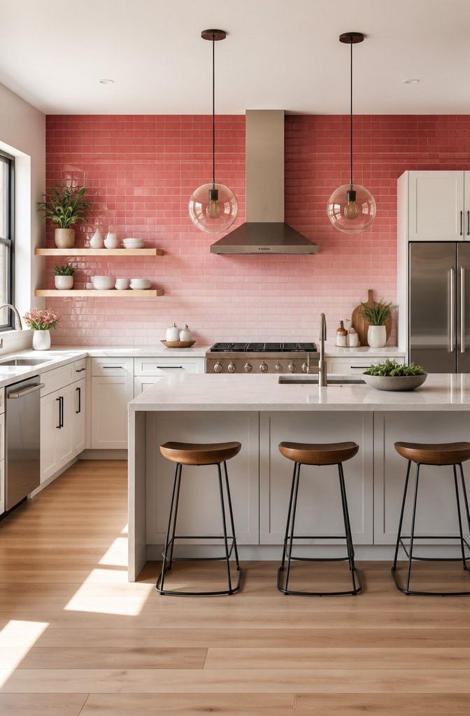 Pink Gradient Ombre Tile Kitchen