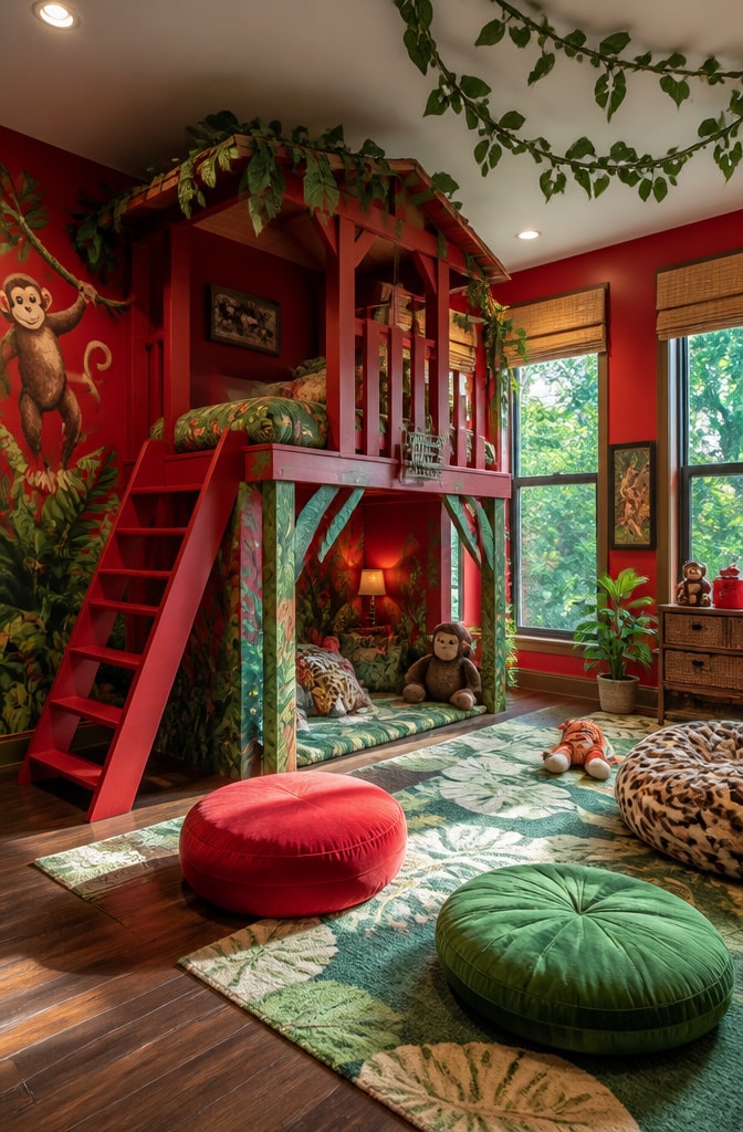 Playful Red Jungle Adventure Bedroom