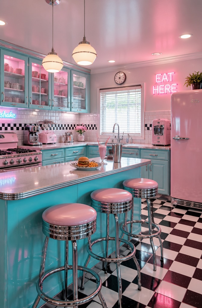Retro 1950s Blue Diner Kitchen