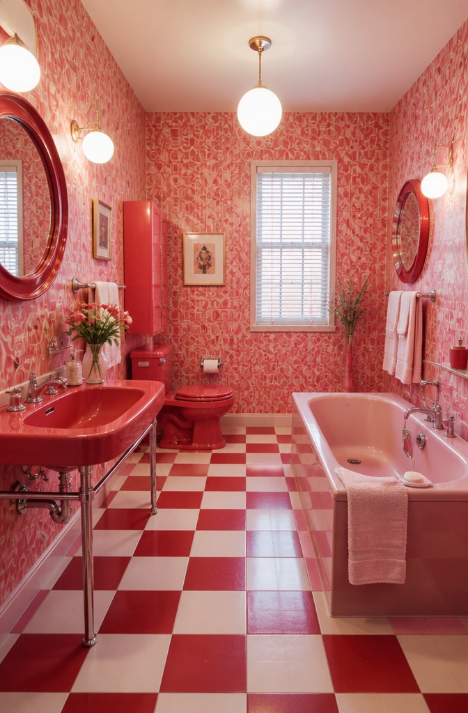 Retro 1960s Pink and Red Bathroom