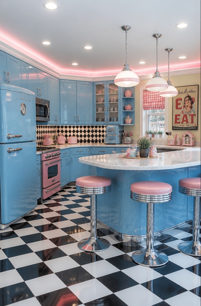 Retro Diner Style Light Blue Kitchen