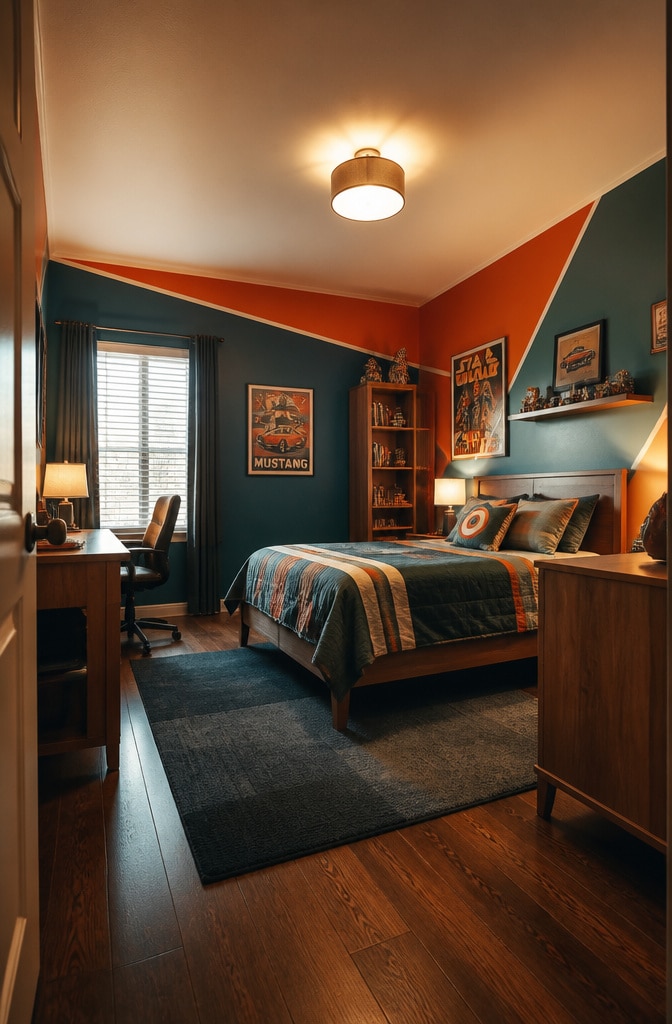 Retro Teal and Orange Bedroom