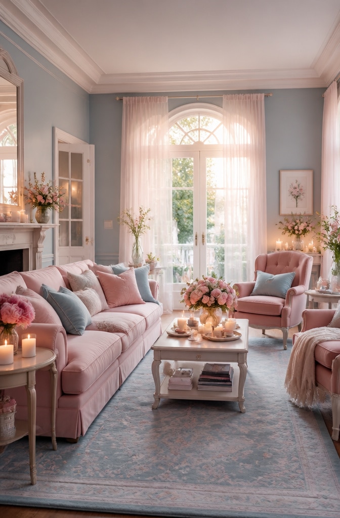 Romantic Blue and Pink Soft Living Room