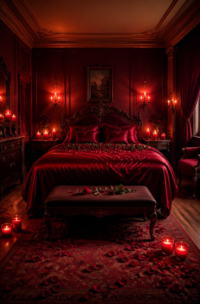 Romantic Candlelit Red Bedroom