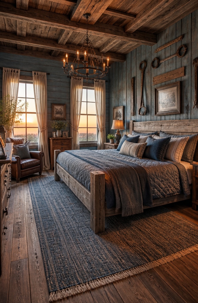 Rustic Blue Barn Style Farmhouse Bedroom
