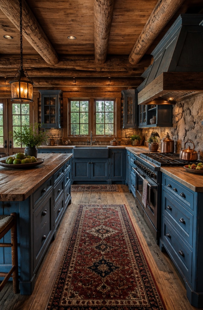 Rustic Blue Cabin Kitchen