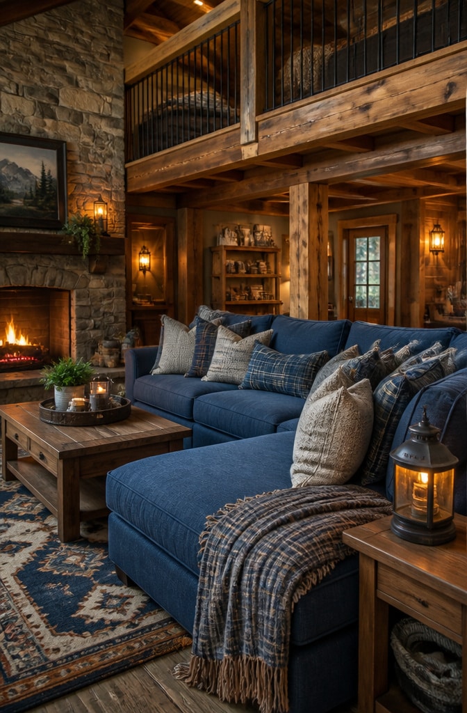 Rustic Blue Sectional Cabin Comfort
