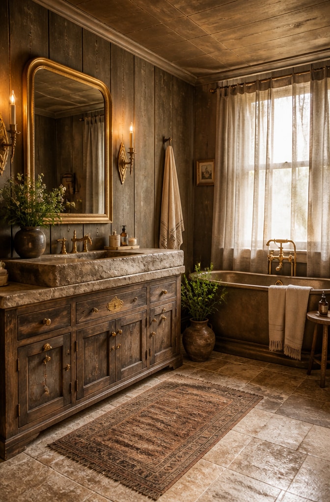 Rustic Brown and Gold Bathroom Retreat