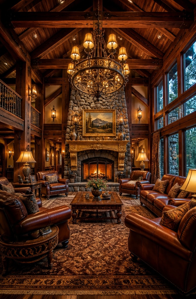 Rustic Brown and Gold Lodge Style Living Room