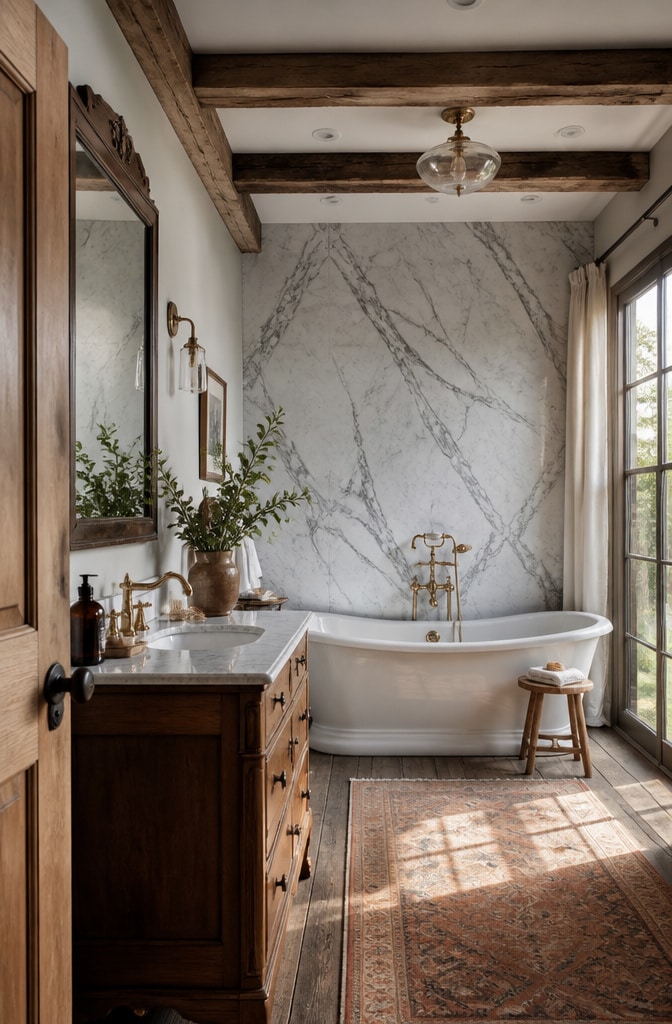 Rustic Chic Carrara Marble Bathroom