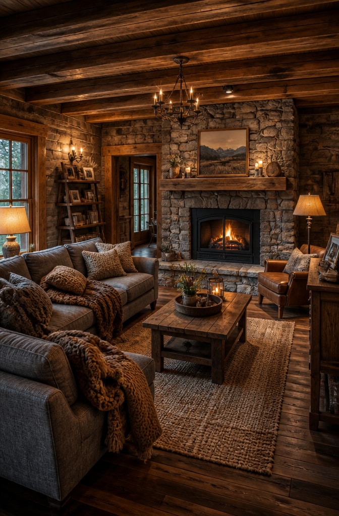 Rustic Cozy Gray and Brown Living Room