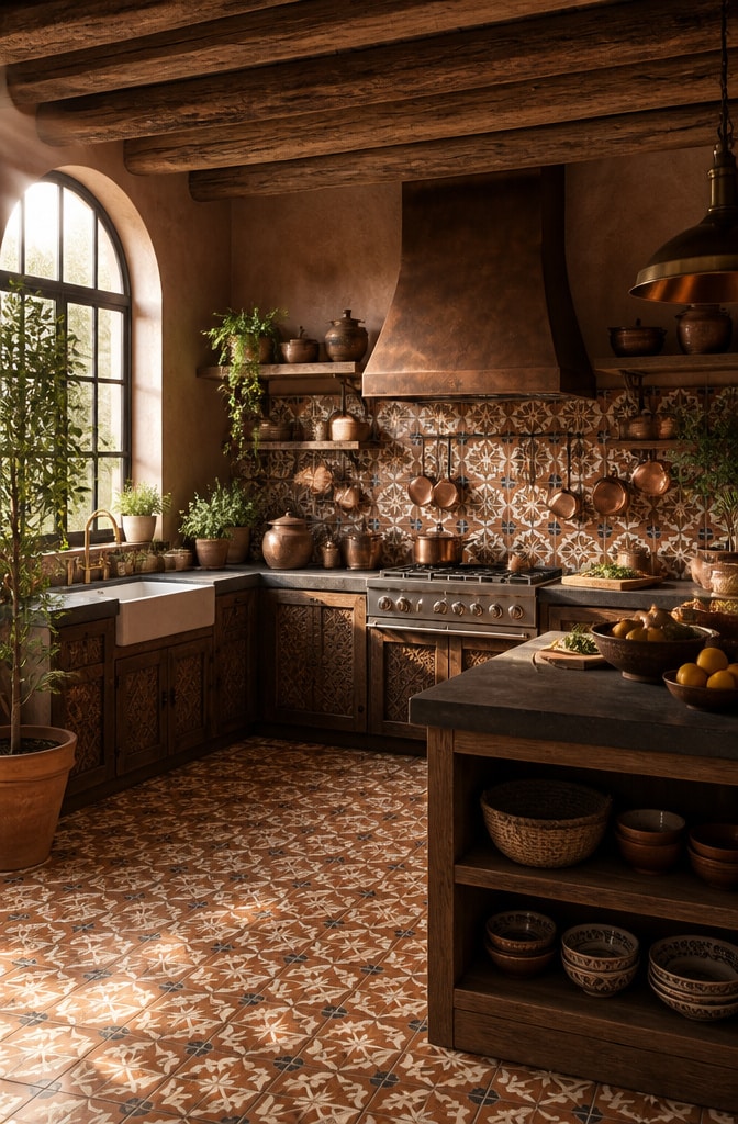 Rustic Earth-Toned Moroccan Tile Kitchen