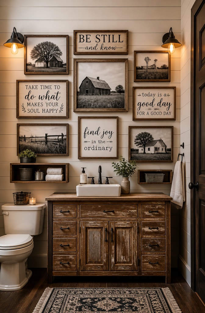 Rustic Farmhouse Bathroom Art Display