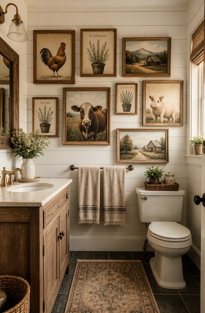 Rustic Farmhouse Bathroom Art Prints