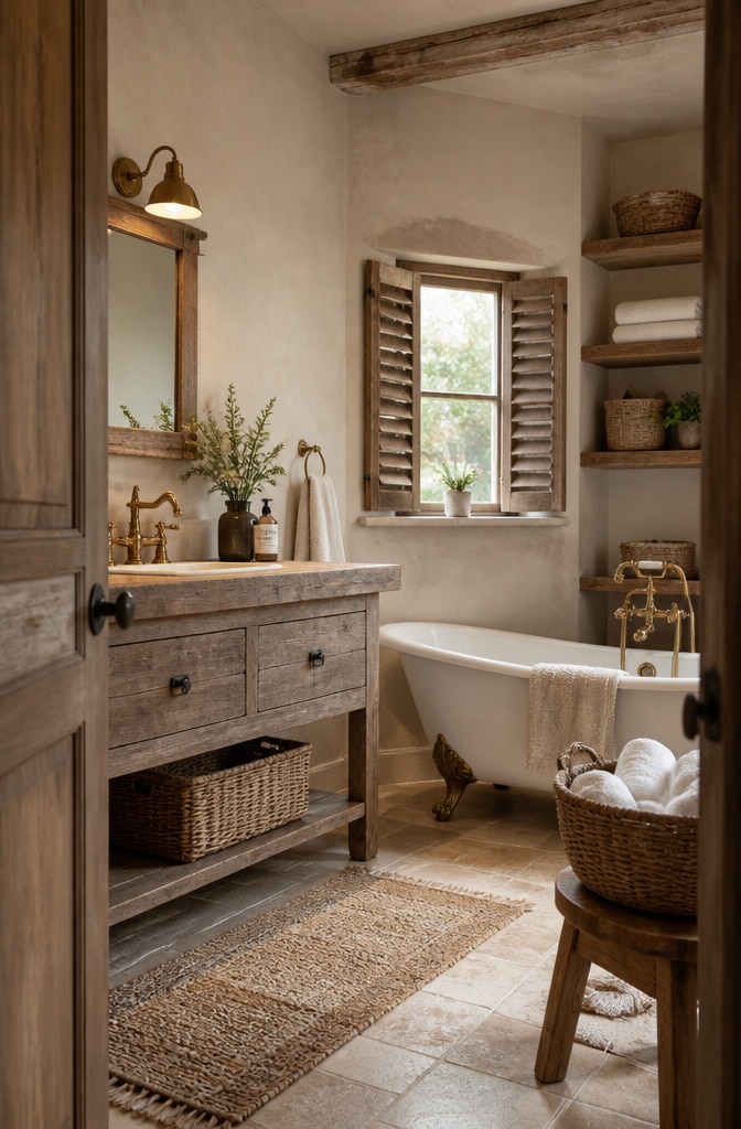 Rustic Farmhouse Beige and Brown Bathroom