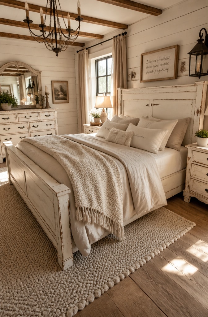 Rustic Farmhouse Cream and White Bedroom
