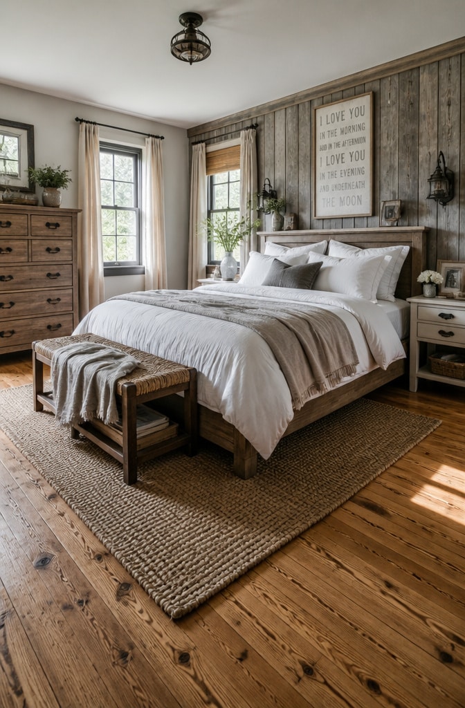 Rustic Farmhouse Grey and White Bedroom