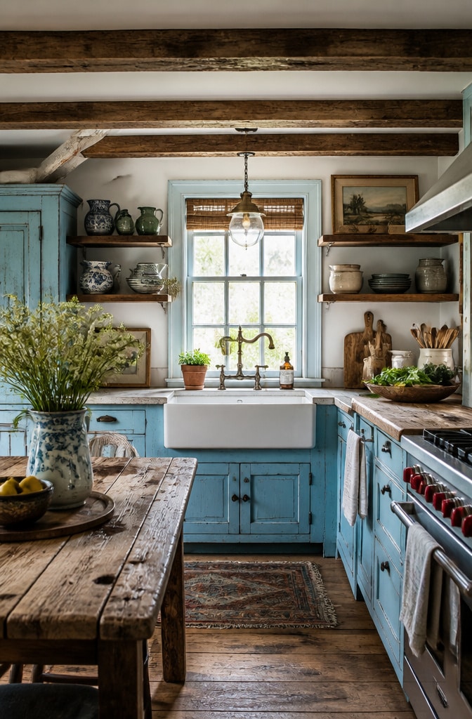 Rustic Farmhouse Light Blue Kitchen