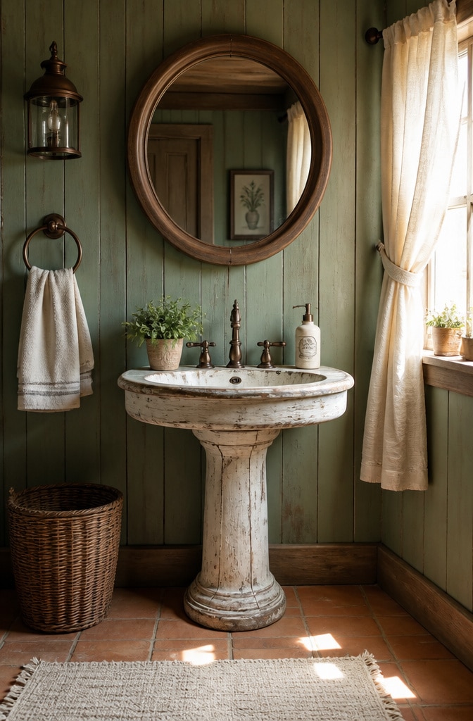 Rustic Farmhouse Pedestal Sink Bathroom