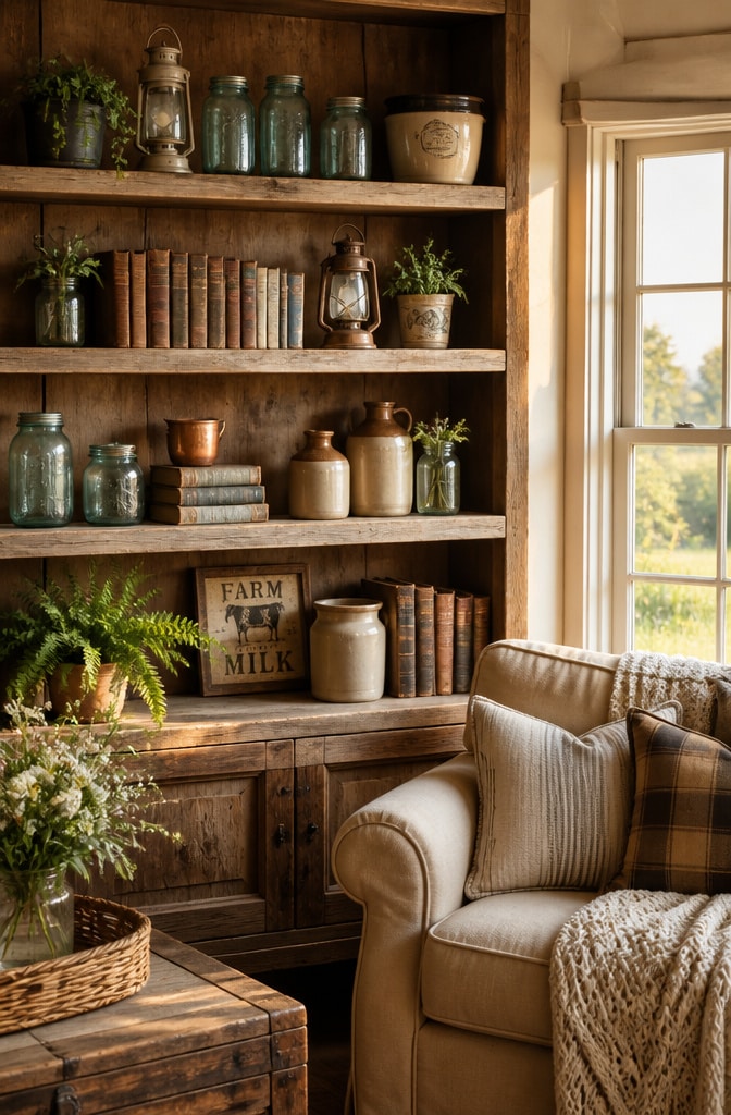 Rustic Farmhouse Shelf Styling