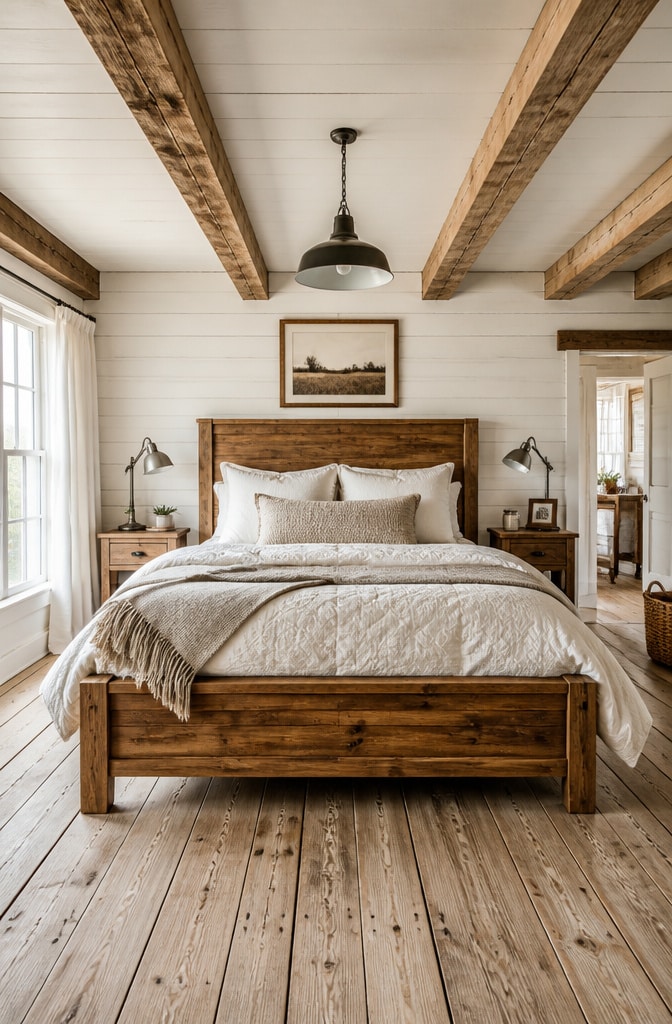 Rustic Farmhouse White Comforter Bedroom