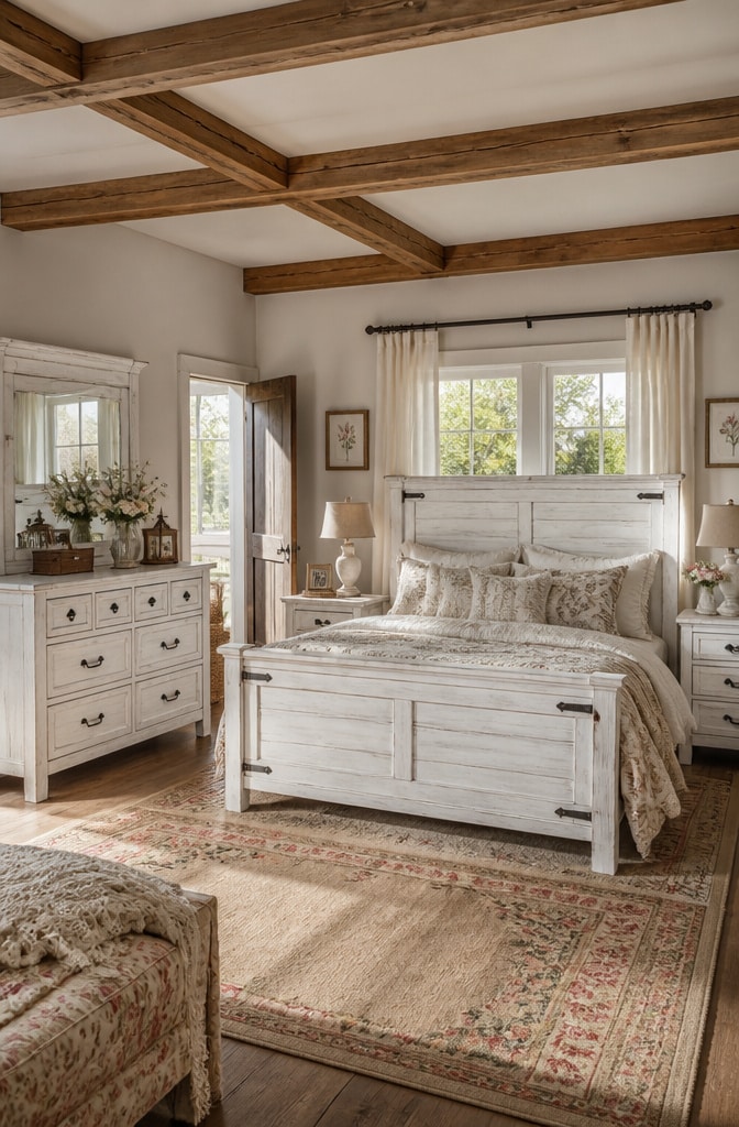 Rustic Farmhouse Whitewashed Bedroom