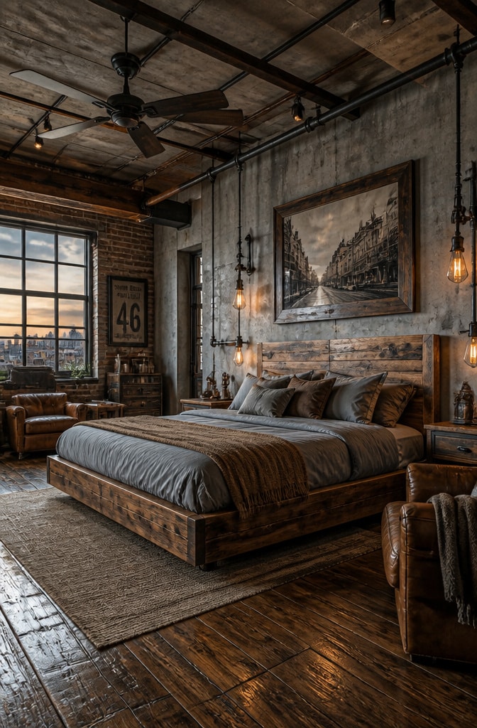 Rustic Industrial Grey and Brown Bedroom