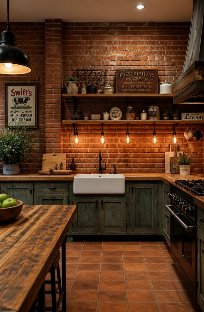 Rustic Red Brick Accent Kitchen