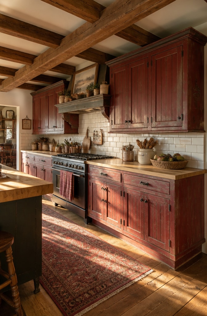 Rustic Red Oak Cabinets with Distressed Finish
