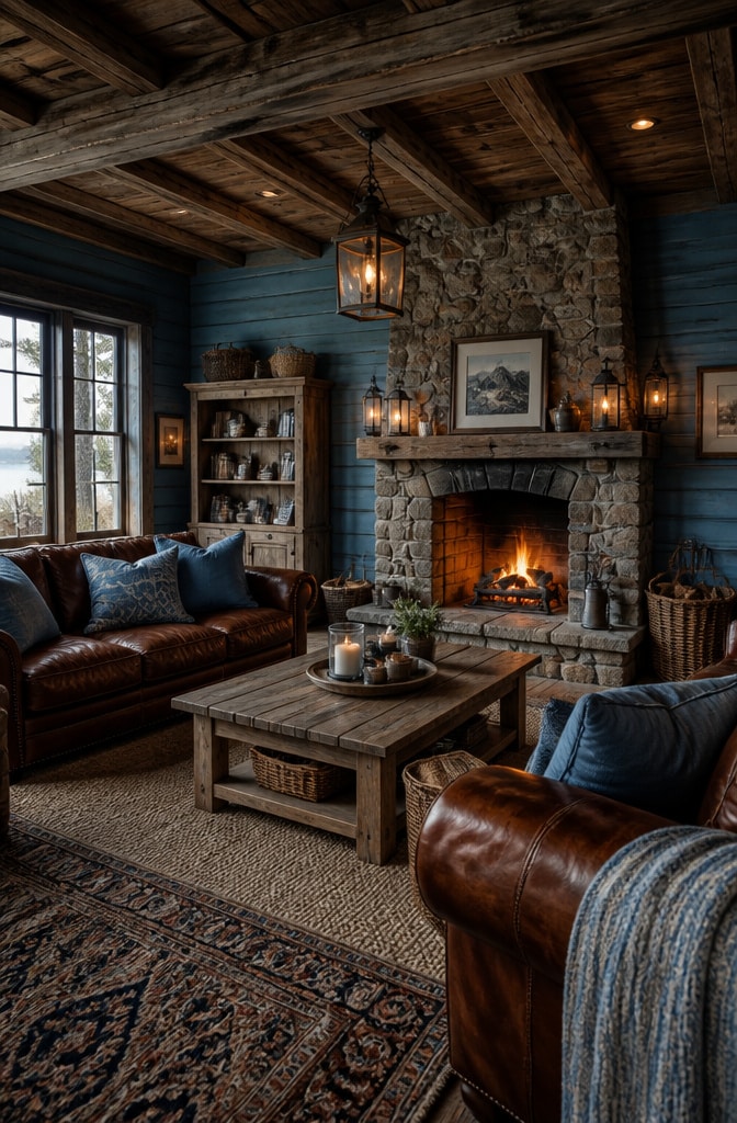 Rustic Sky Blue Living Room