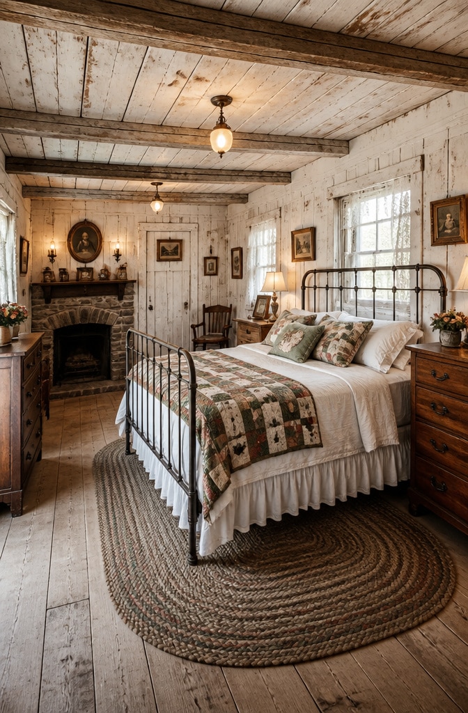 Rustic Whitewashed Farmhouse Bedroom