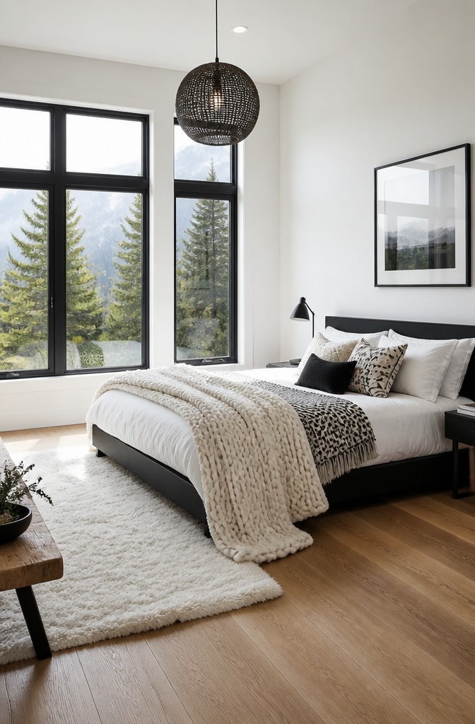 Scandinavian Black and White Cozy Bedroom