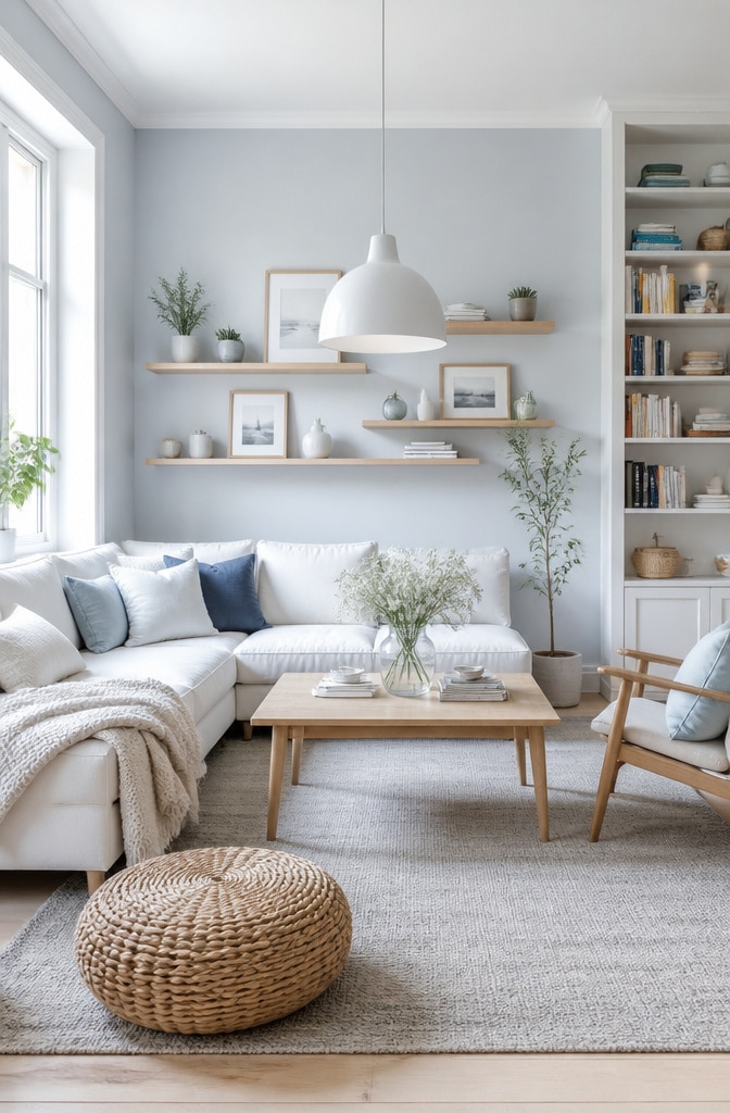 Scandinavian Blue and White Living Room