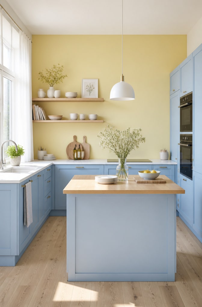 Scandinavian Blue and Yellow Minimal Kitchen