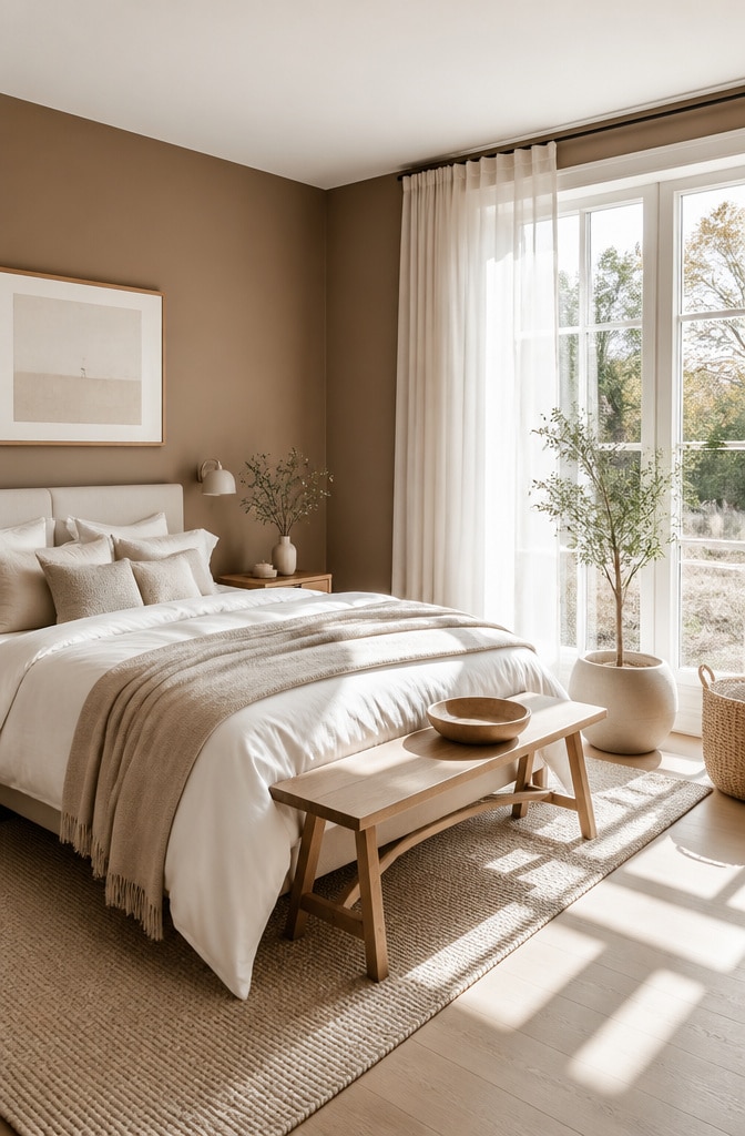Scandinavian Brown Bedroom with Natural Light