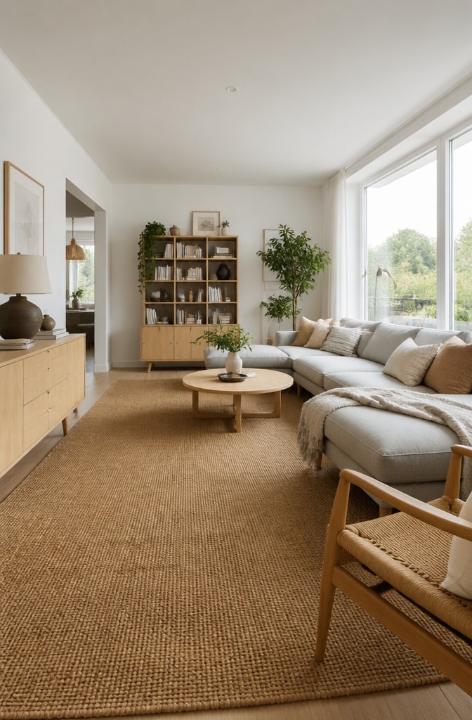 Scandinavian Brown Carpet Living Room