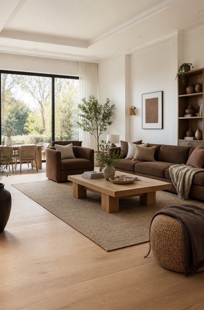 Scandinavian Brown Cozy Living Room