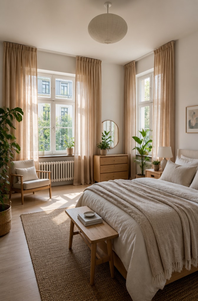 Scandinavian Brown Curtains Bedroom