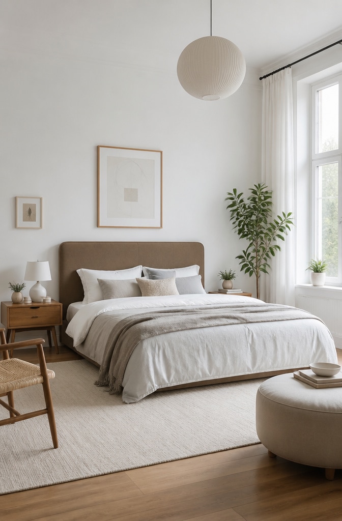 Scandinavian Brown Fabric Headboard Bedroom
