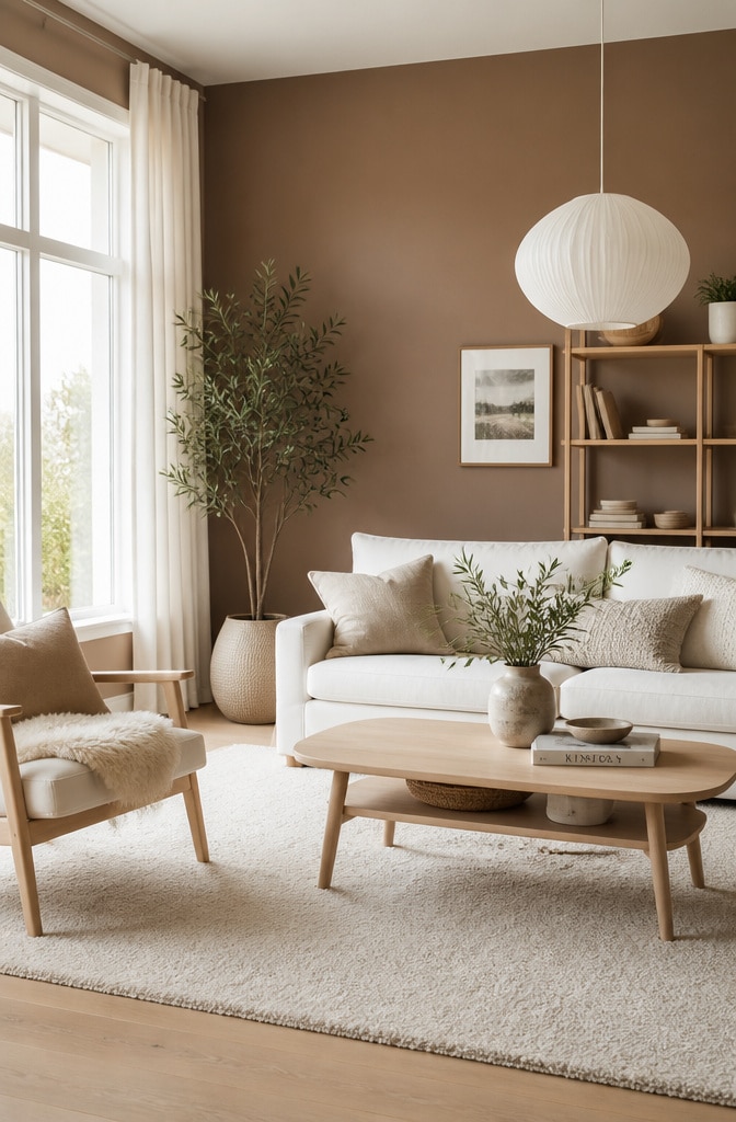 Scandinavian Brown Walls Living Room