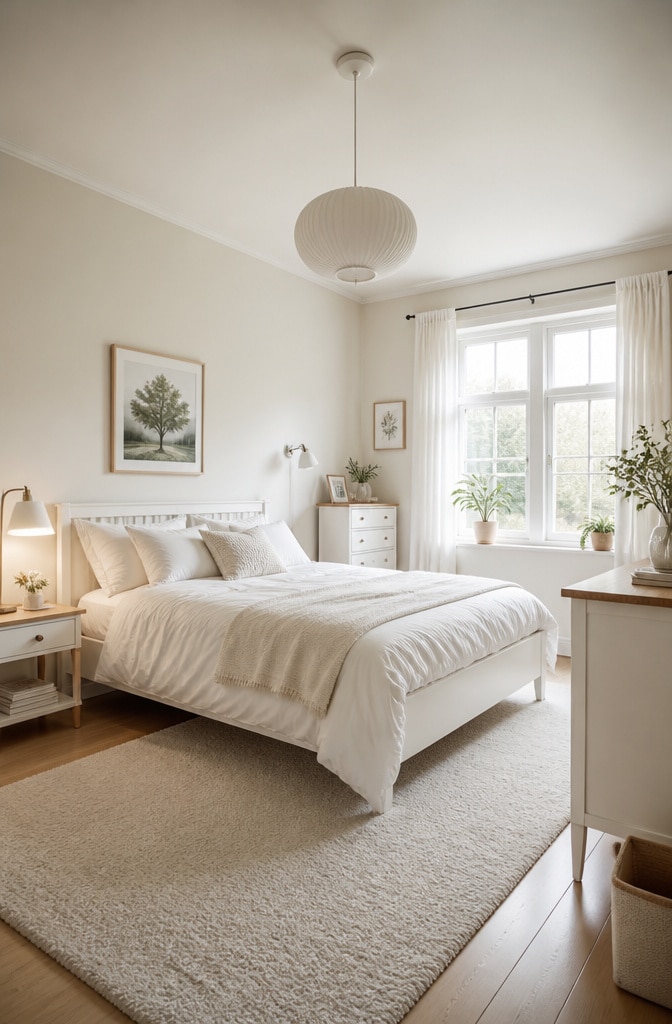 Scandinavian Cream and White Cozy Bedroom