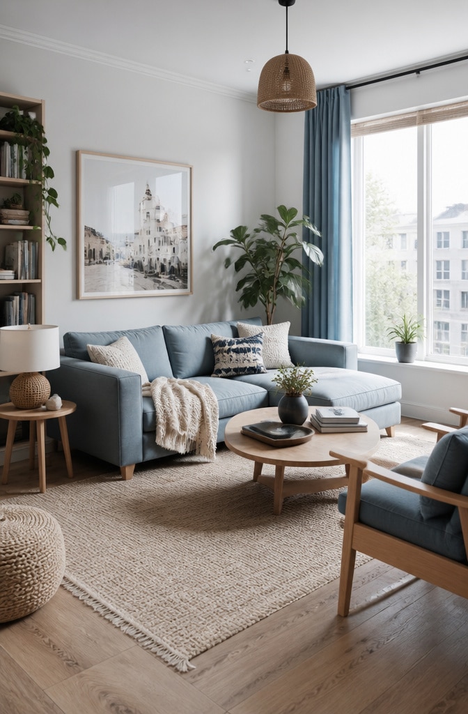 Scandinavian French Blue Cozy Living Room