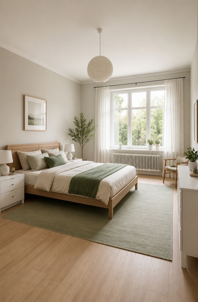 Scandinavian Green and Beige Bedroom