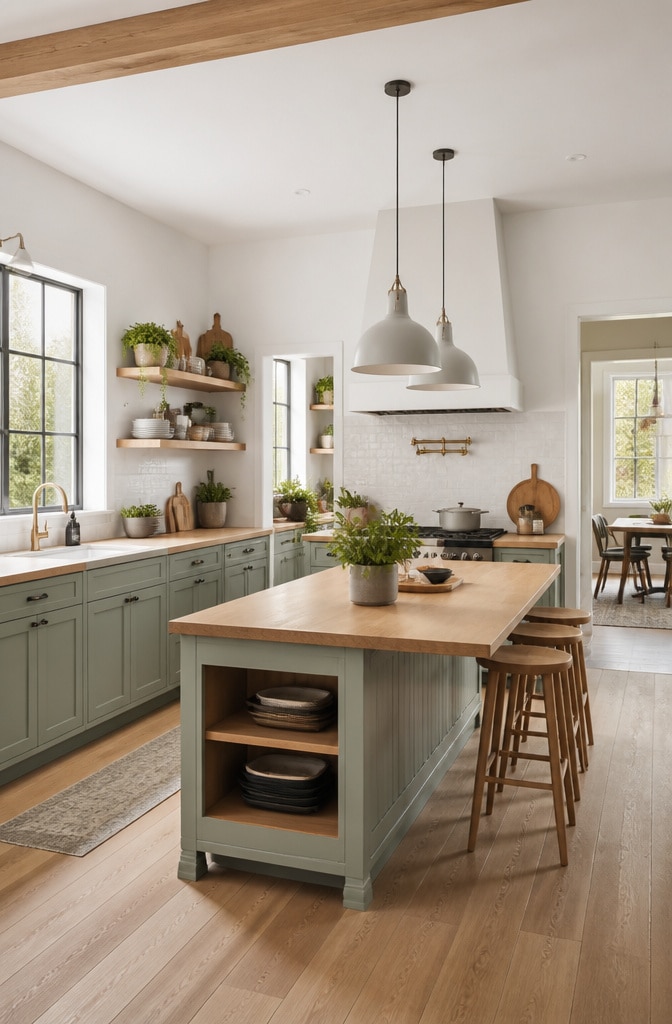 Scandinavian Green and Brown Nature-Inspired Kitchen